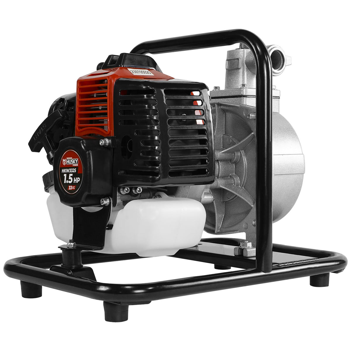 Motobomba Husky Power HKW3325 de 1 pulgada y 33 cc, vista en tres cuartos.