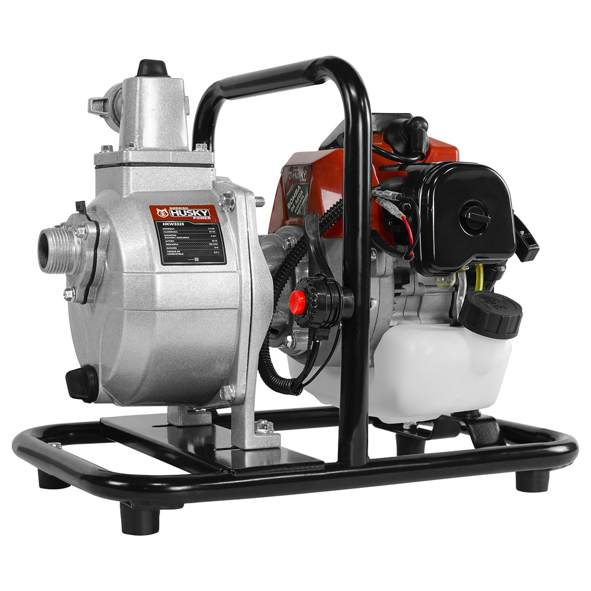 Motobomba Husky Power HKW3325 de 1 pulgada y 33 cc, bomba, vista lateral.