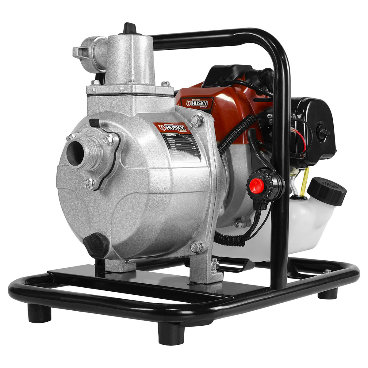 Motobomba Husky Power HKW3325 de 1 pulgada y 33 cc, bomba, vista frontal.