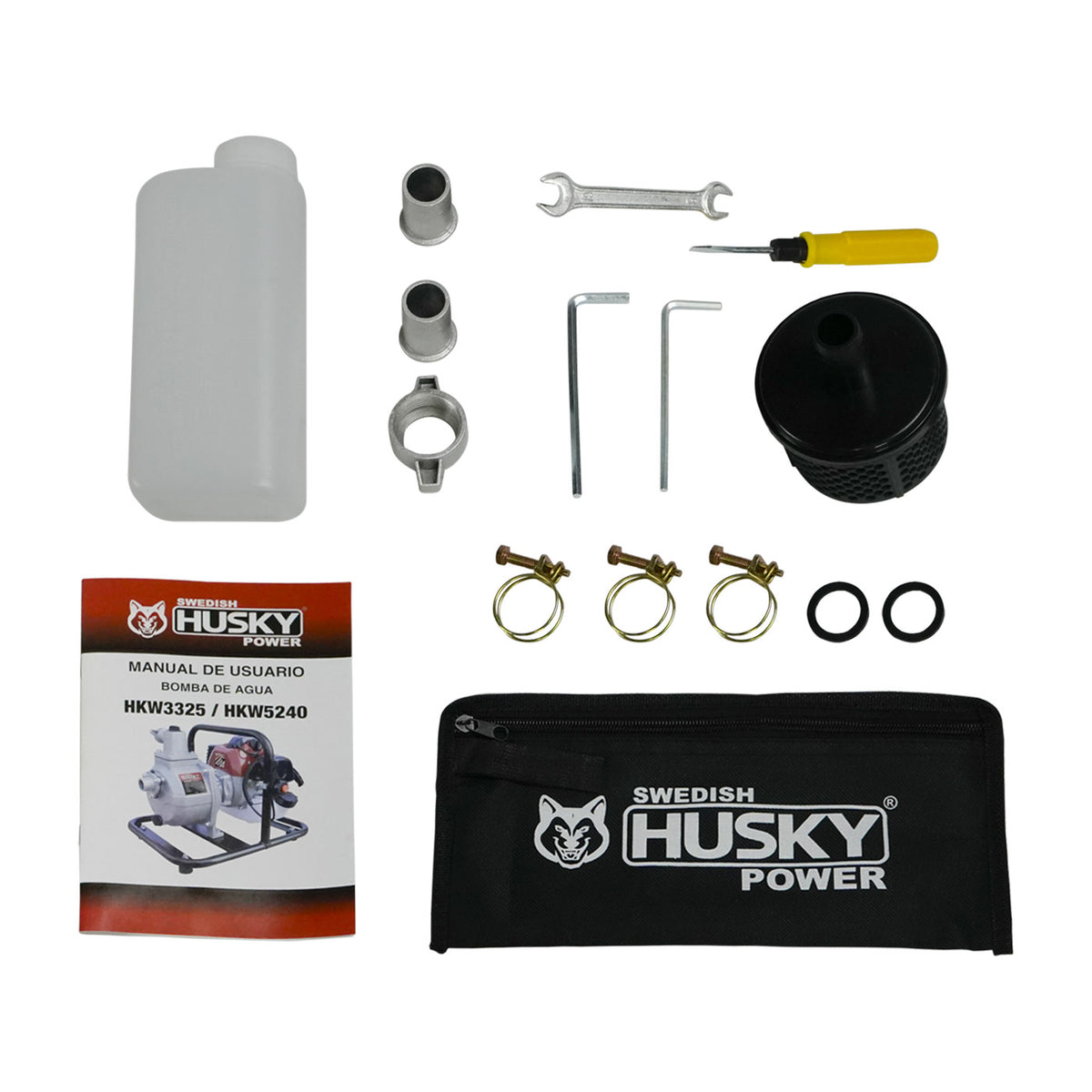 Motobomba Husky Power HKW3325 de 1 pulgada y 33 cc, accesorios incluidos.