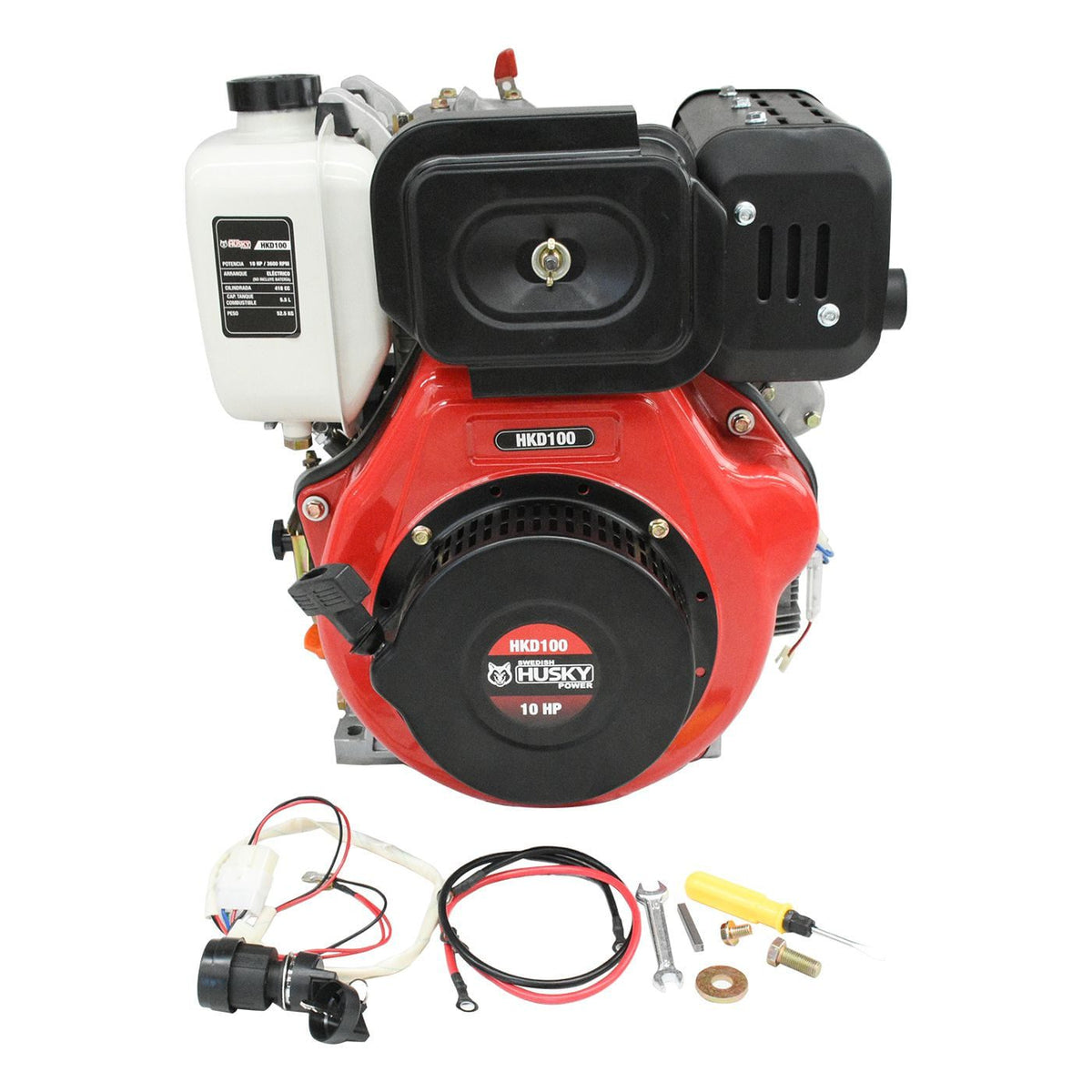 Motor diésel Husky Power HKD100 de 10 HP, con accesorios.