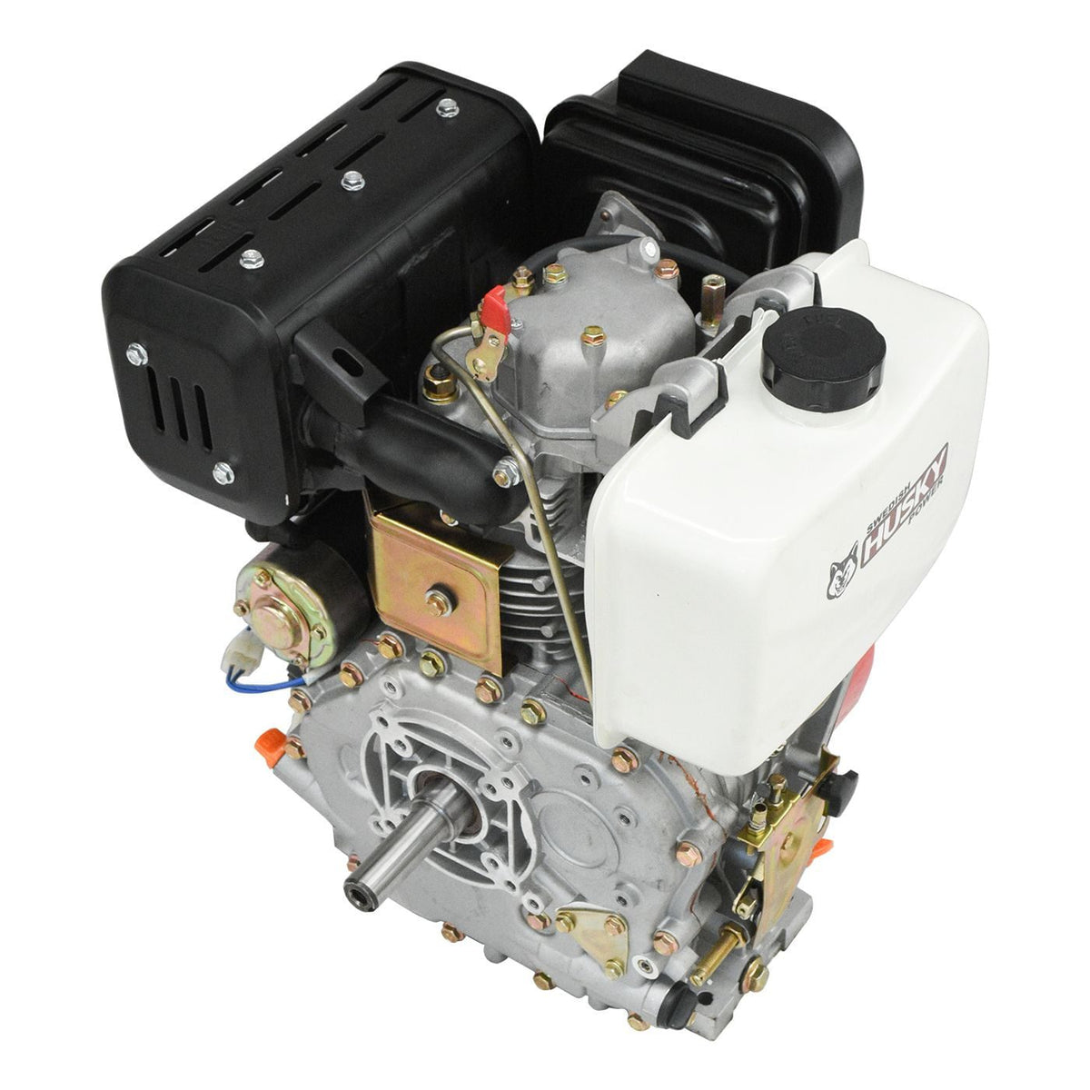 Motor diésel Husky Power HKD100 de 10 HP, vista en tres cuartos.