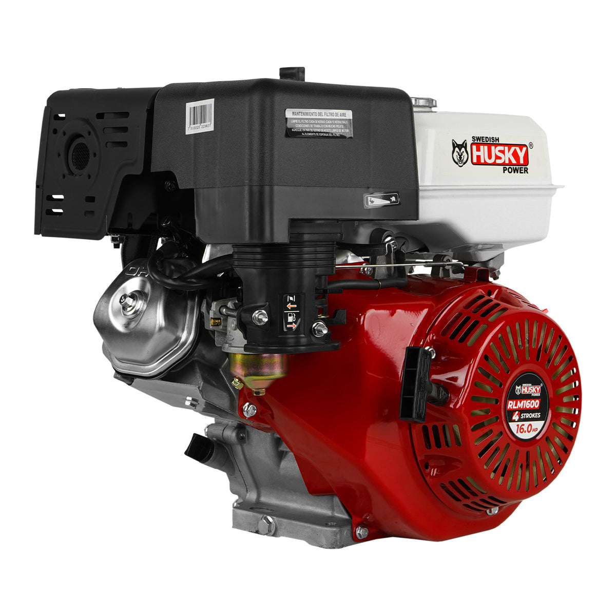 Motor a gasolina Husky Power RLM1600 de 16 HP, vista en tres cuartos.
