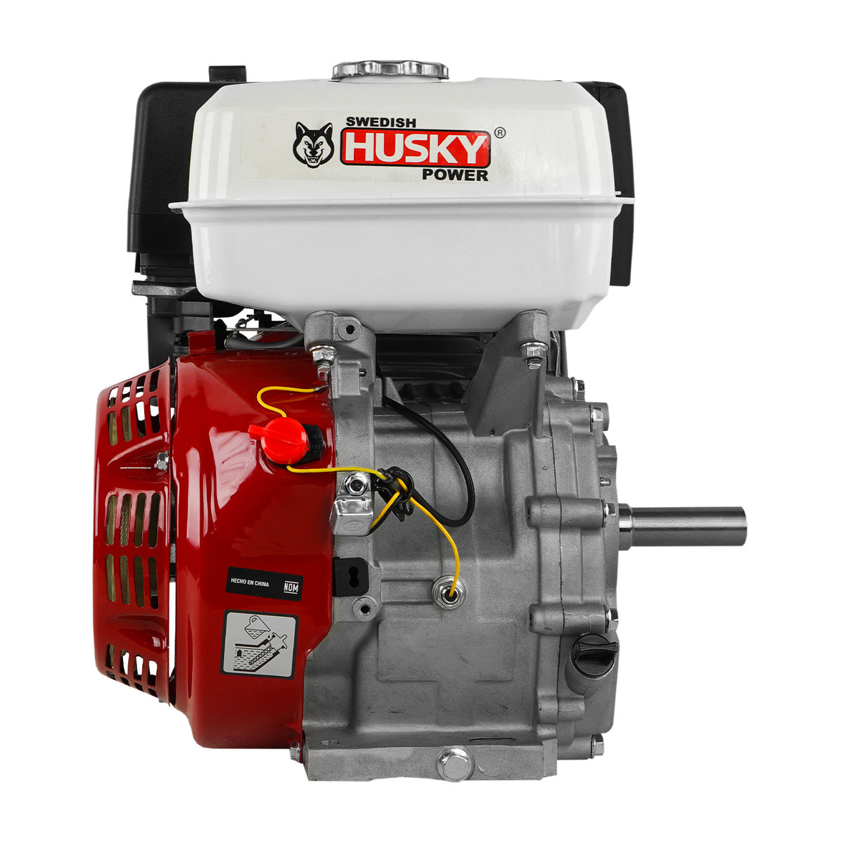 Motor a gasolina Husky Power RLM1600 de 16 HP, detalle del eje.