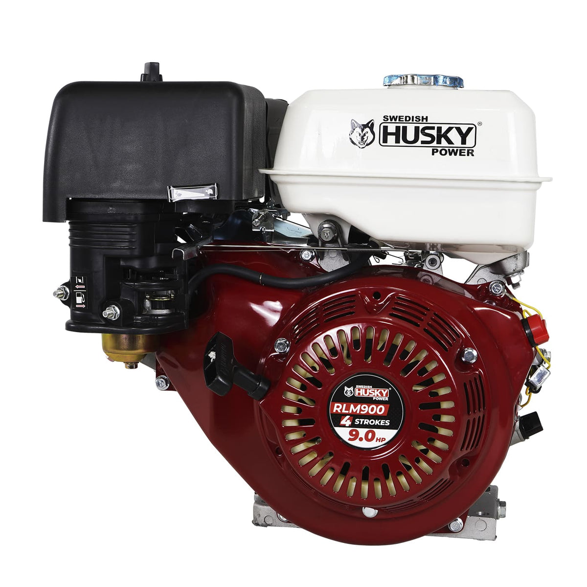 Motor a gasolina Husky Power RLM900 de 9 HP, vista en tres cuartos.