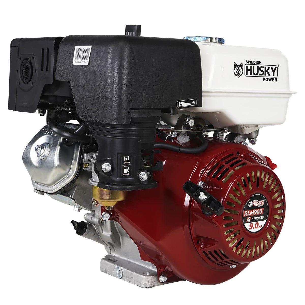 Motor a gasolina Husky Power RLM900 de 9 HP, vista frontal.
