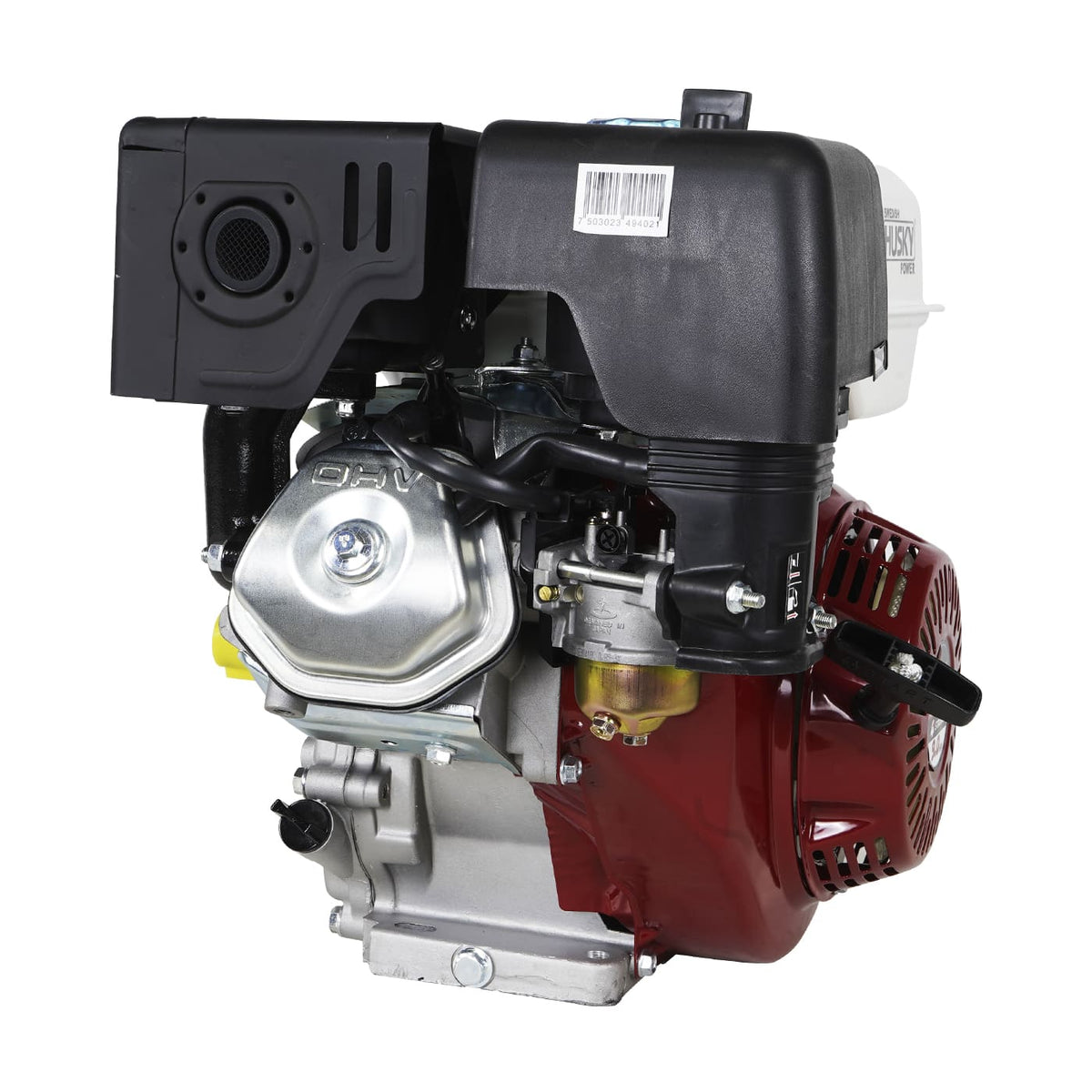 Motor a gasolina Husky Power RLM900 de 9 HP, vista en tres cuartos opuesta.