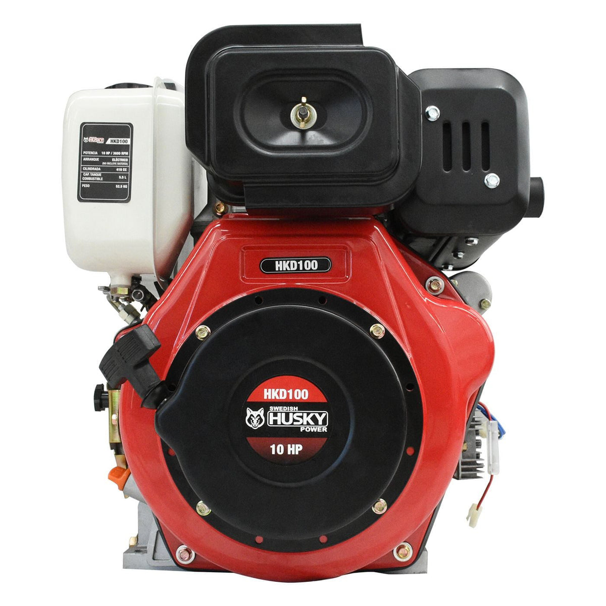 Motor diésel Husky Power HKD100 de 10 HP, vista frontal.