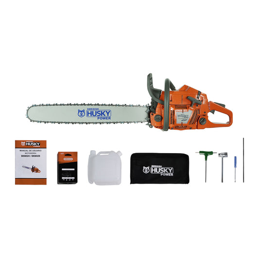 Motosierra Husky Power SH36524 de 61.5 cc con barra de 24 pulgadas, kit completo.