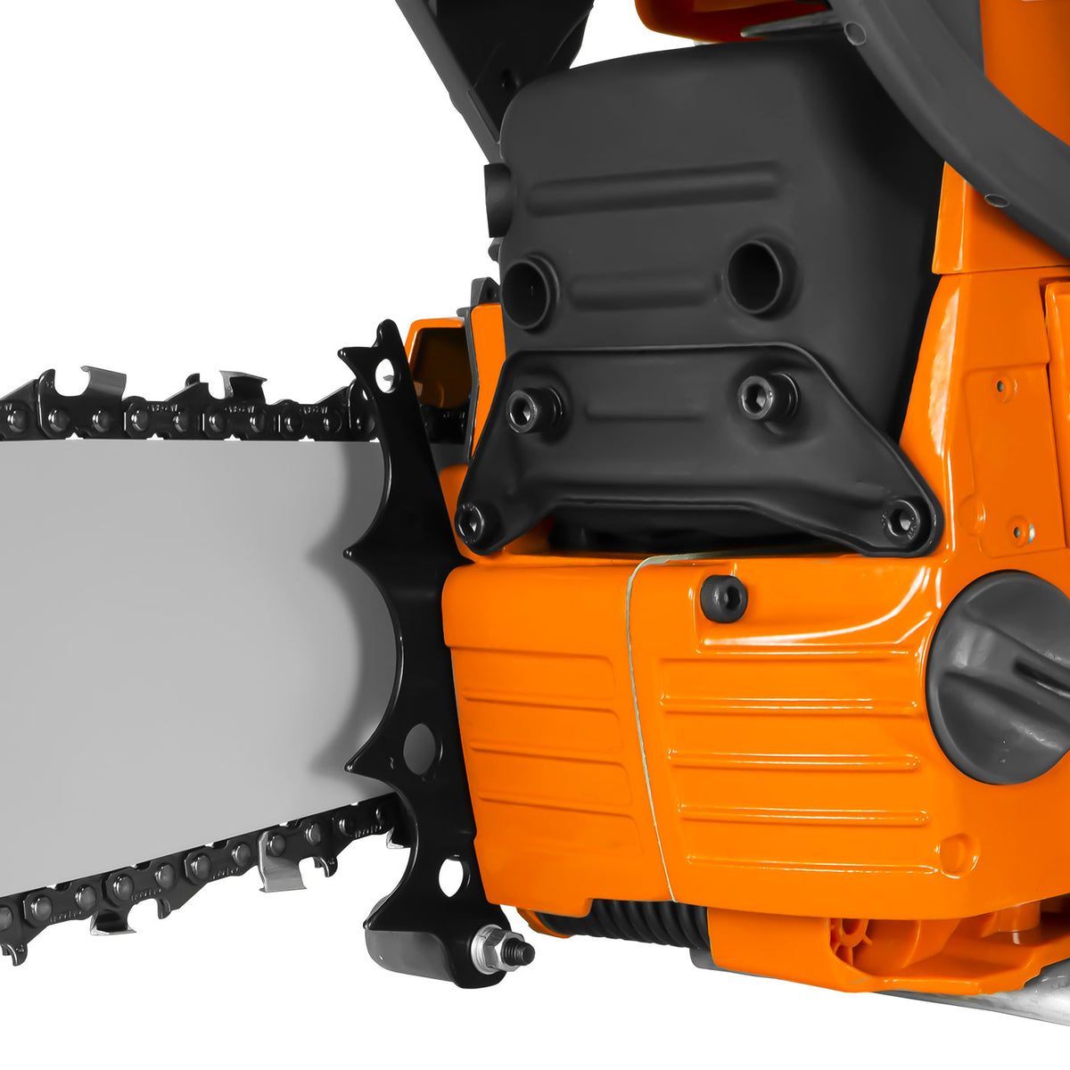 Motosierra Husky Power SH36528 de 61.5 cc con barra de 28 pulgadas, detalle de cadena y barra.