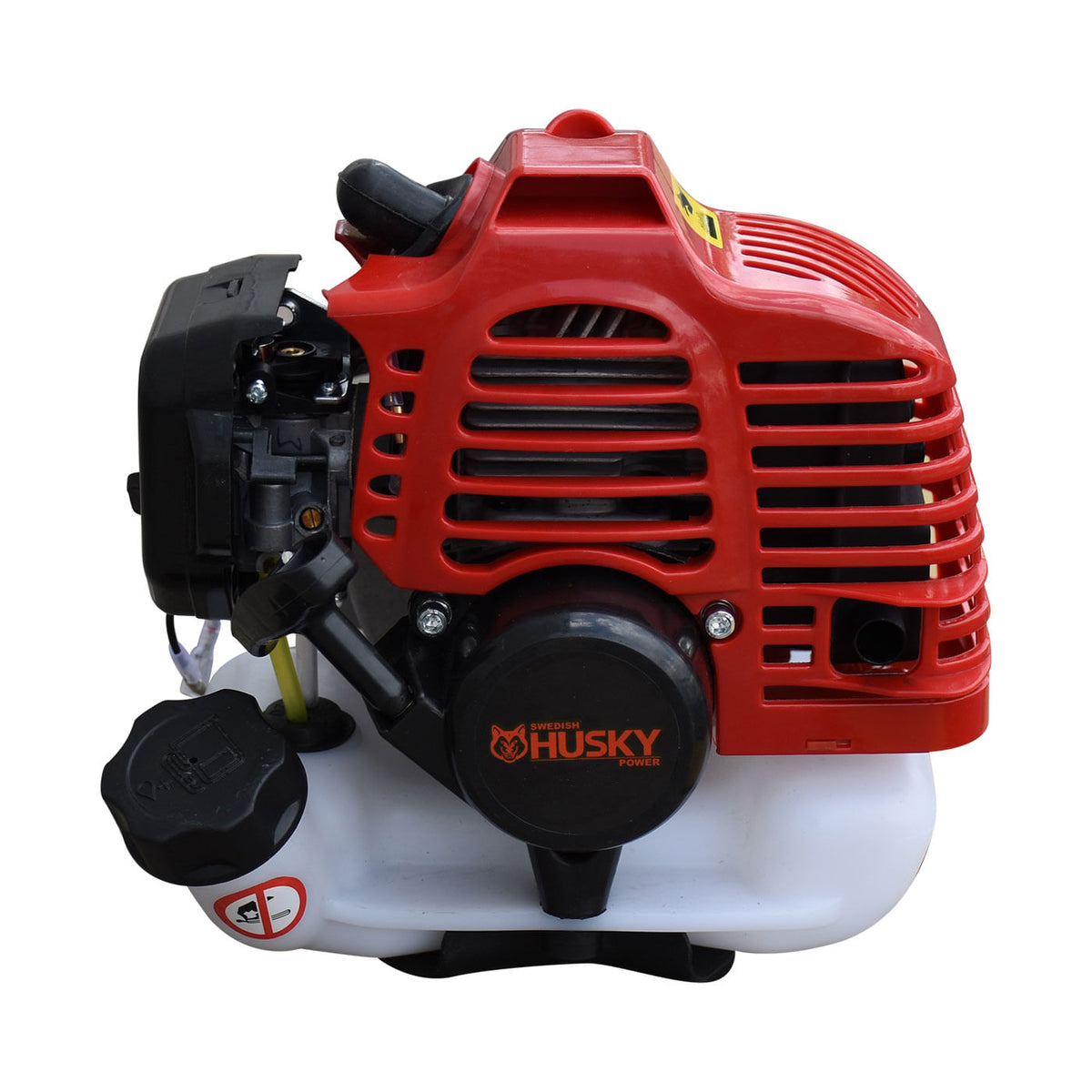Motosierra telescópica Husky Power HKMT2600 de 26 cc con barra de 12 pulgadas, detalle del motor.