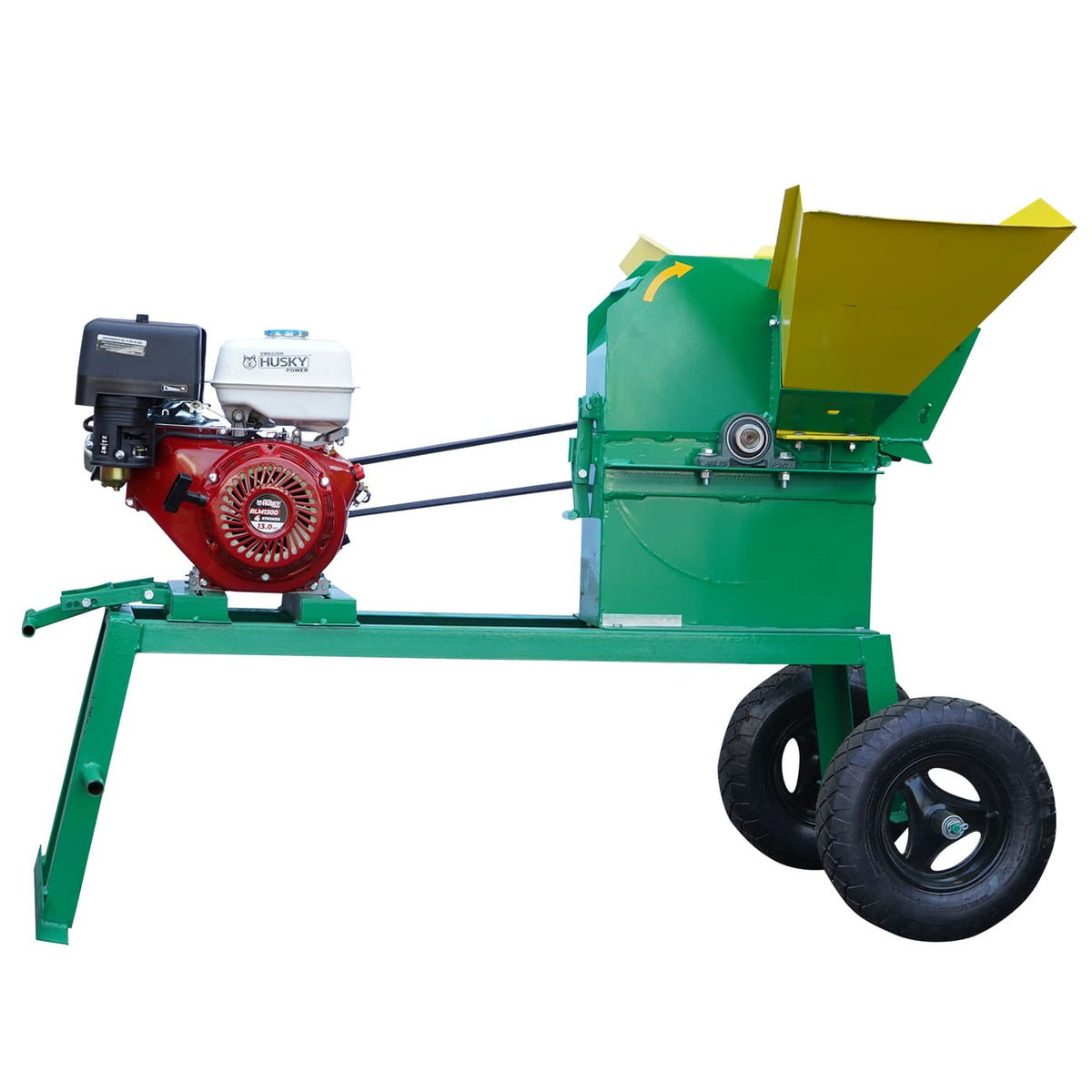 Picadora de forraje Rayken RKP3000B-HSK13 con motor Husky de 13 HP, vista lateral.