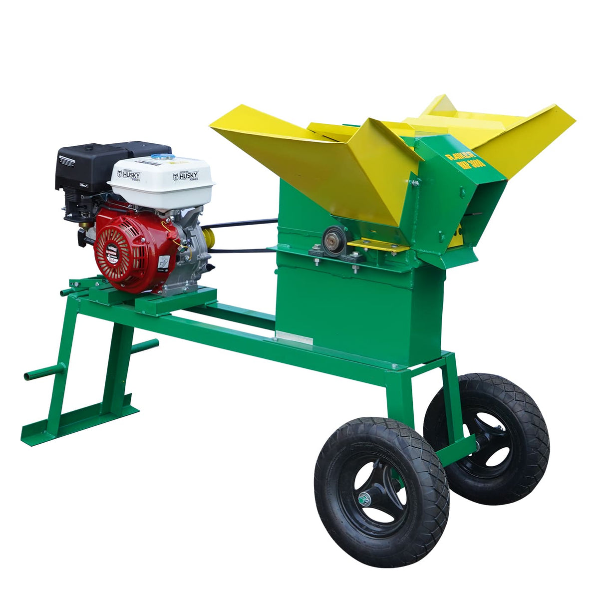Picadora de forraje Rayken RKP3000B-HSK13 con motor Husky de 13 HP, vista lateral opuesta.