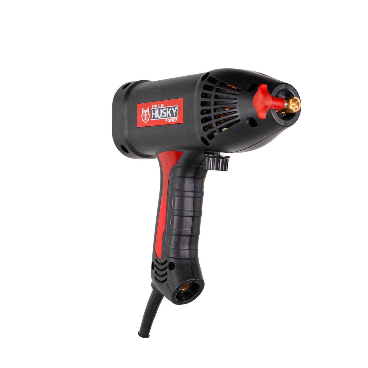 Pistola soldadora Swedish Husky Power STINGER 110 V 120 A, vista en tres cuartos opuesta.