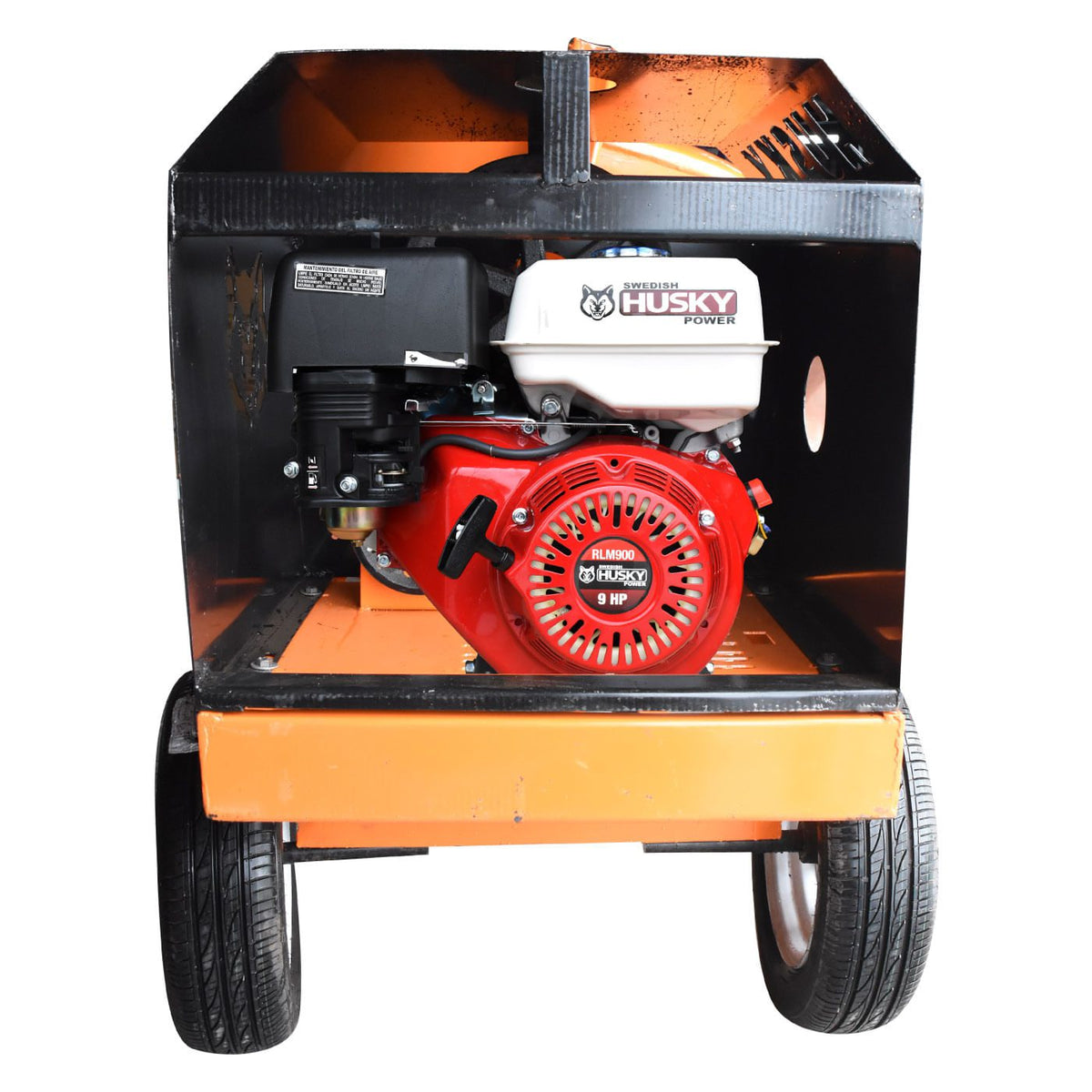 Revolvedora Husky Power HKRB1-HSK9 de 1 saco con motor 9 HP, vista frontal.