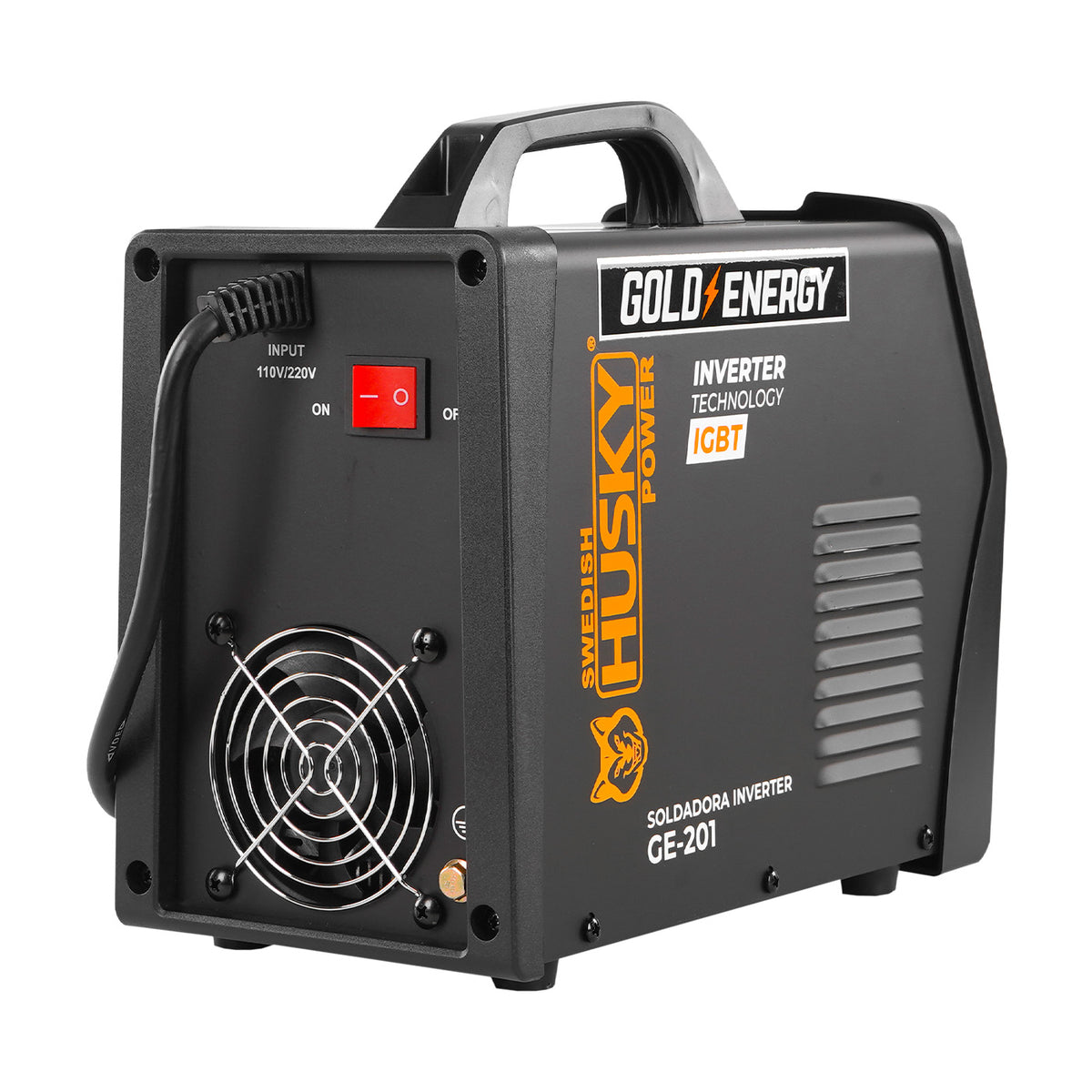 Soldadora inverter Husky Power GE-201 110/220 V, vista trasera.