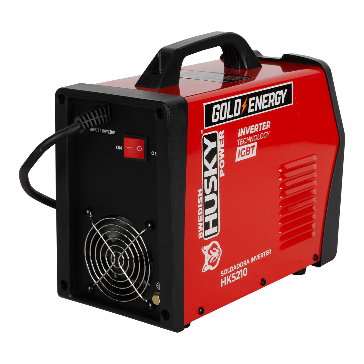 Soldadora inverter Husky Power HKS210 110/220 V, vista opuesta.