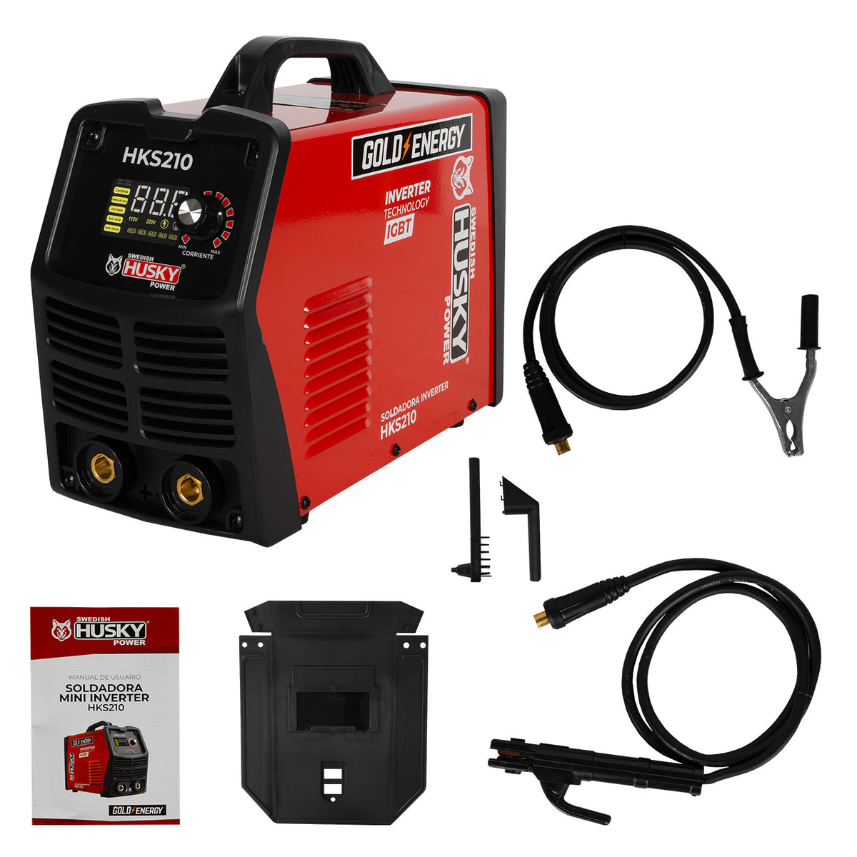 Soldadora inverter Husky Power HKS210 110/220 V, kit completo.