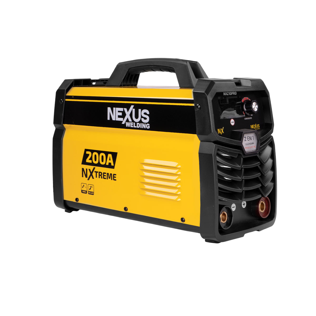 Soldadora inverter Nexus NX210PRO, vista tres cuartos.