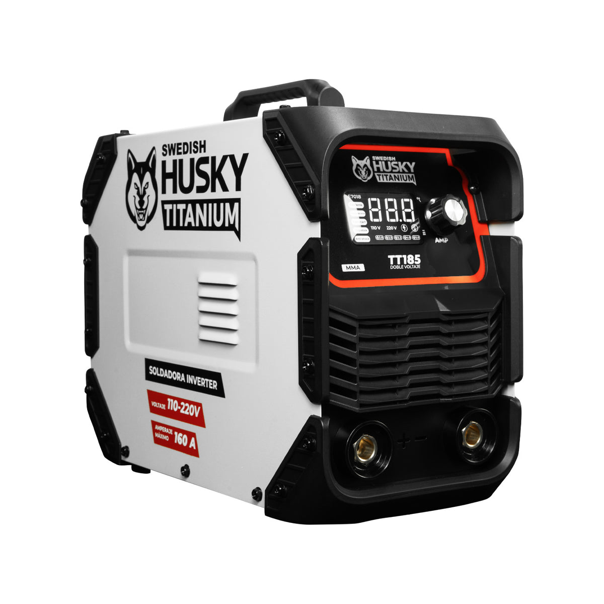 Soldadora inverter Swedish Husky Power TT185, vista tres cuartos.