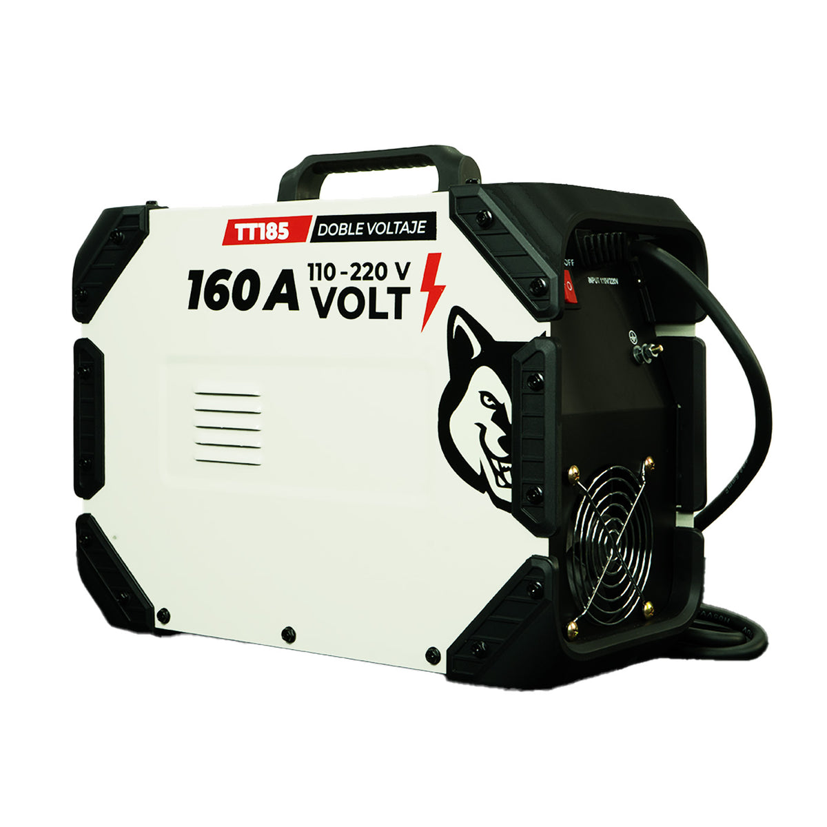 Soldadora inverter Swedish Husky Power TT185, vista posterior lateral.