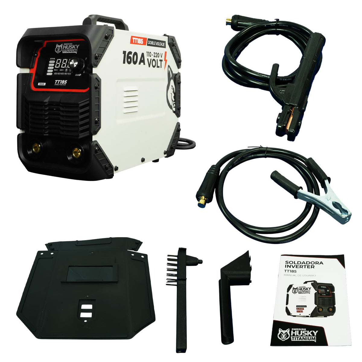 Soldadora inverter Swedish Husky Power TT185, kit con accesorios.