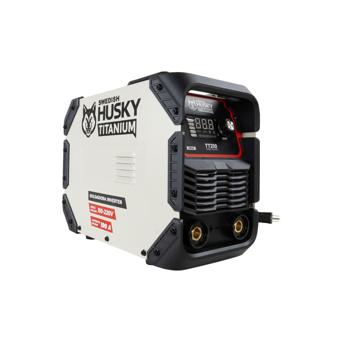 Soldadora inverter Swedish Husky Power TT210, vista tres cuartos.