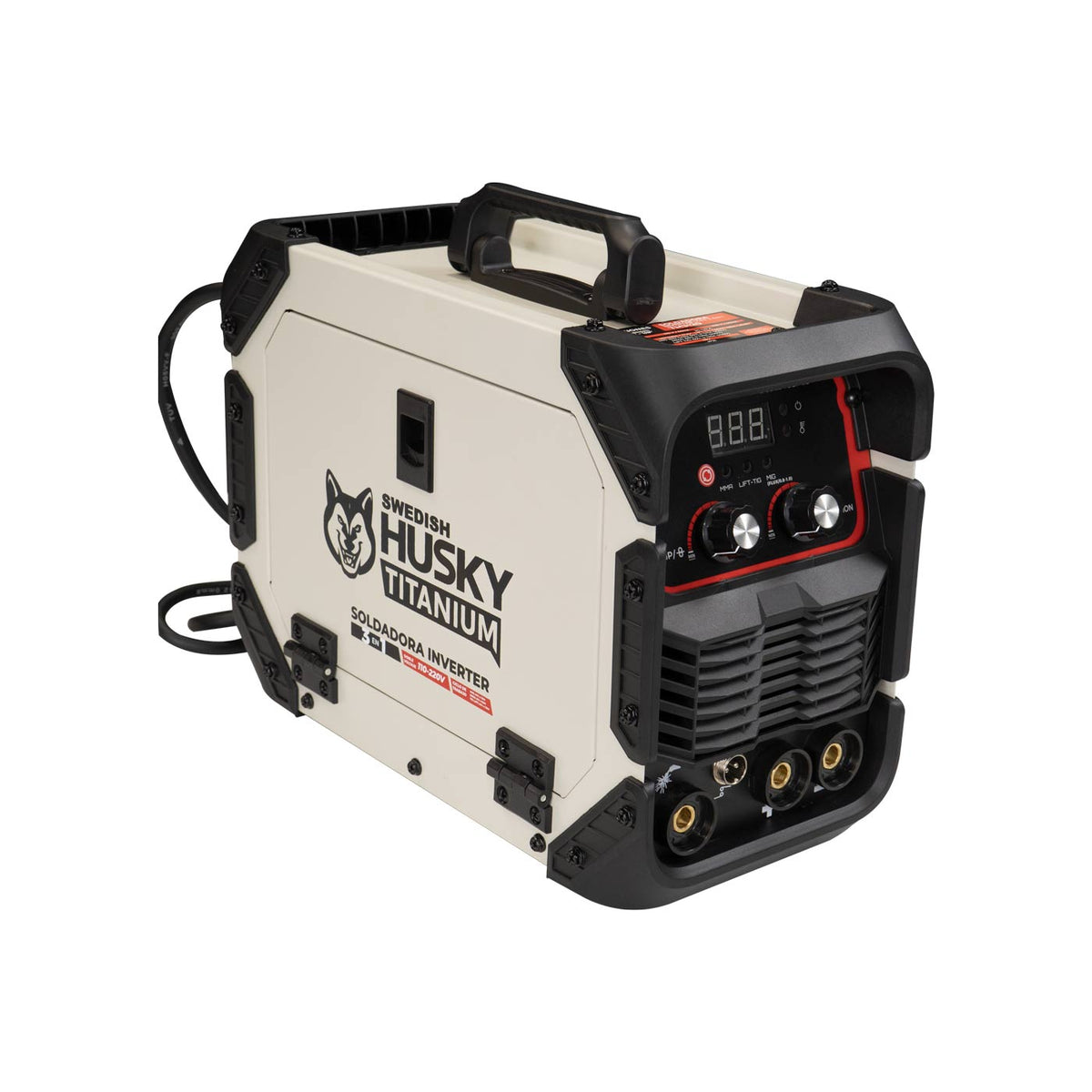 Soldadora multiproceso Swedish Husky Power TM3120, vista tres cuartos.