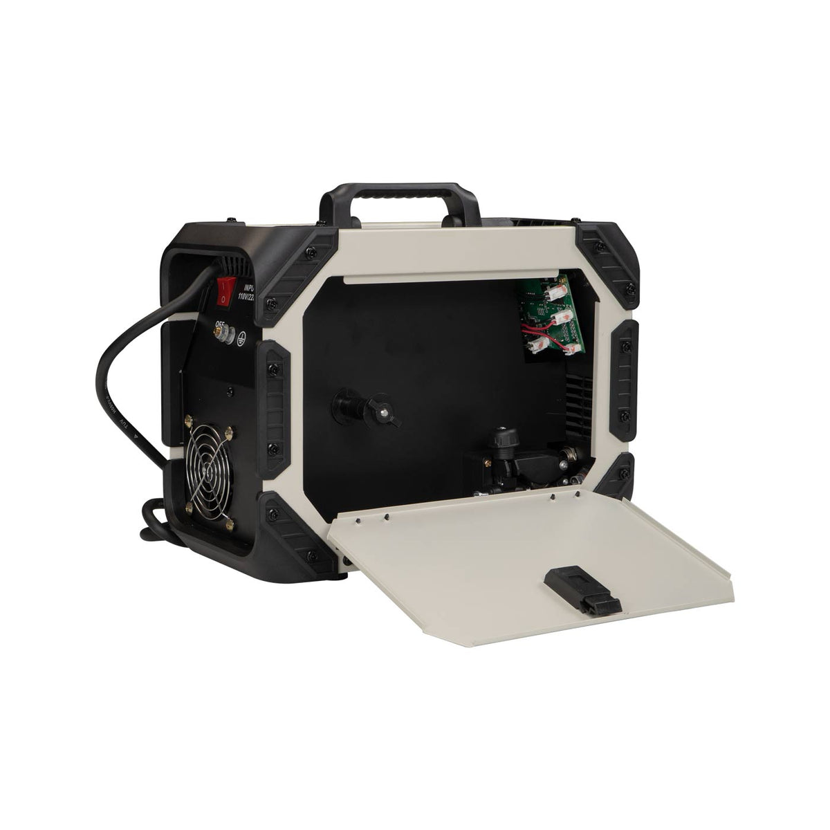 Soldadora multiproceso Swedish Husky Power TM3120, vista lateral del compartimento.