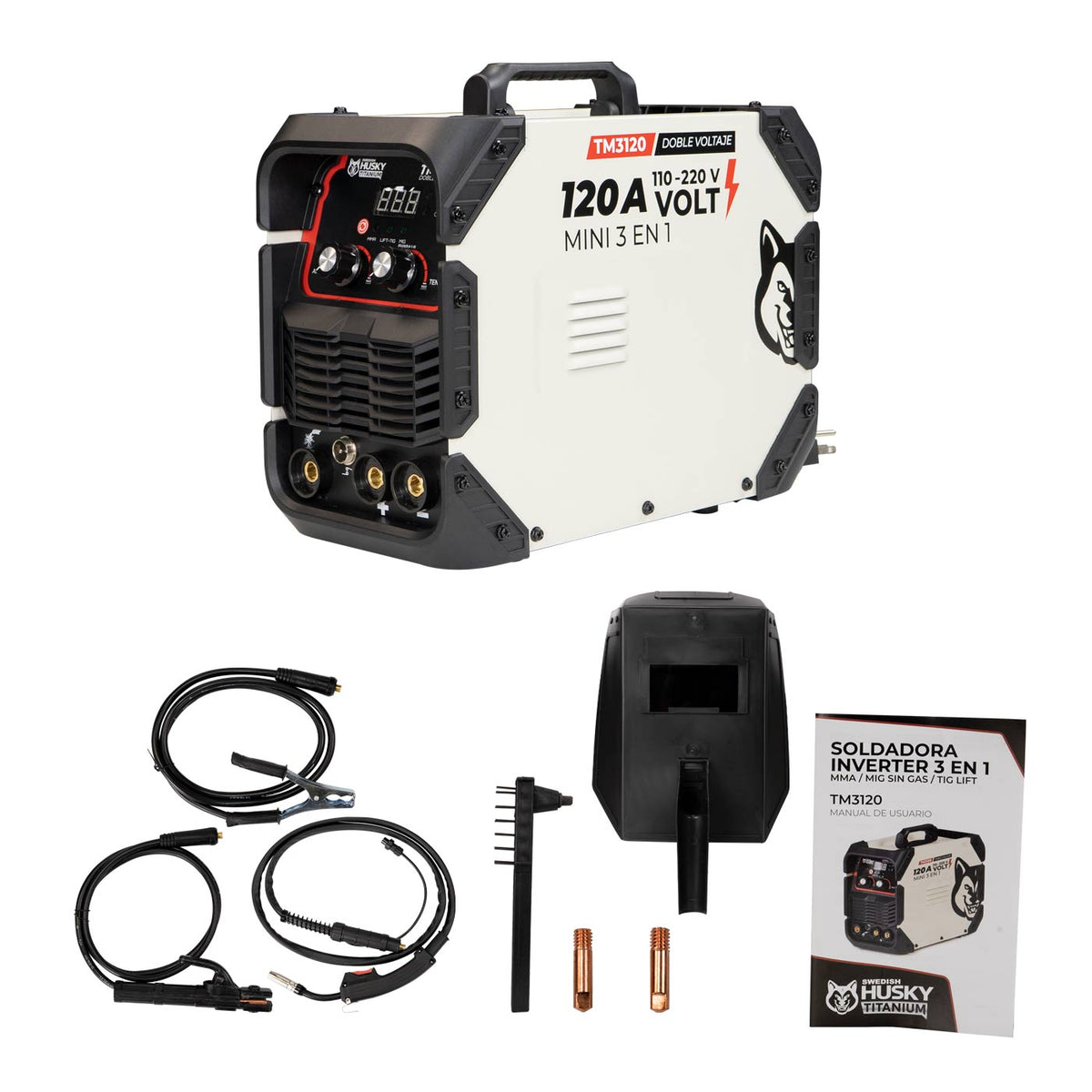 Soldadora multiproceso Swedish Husky Power TM3120, kit completo.