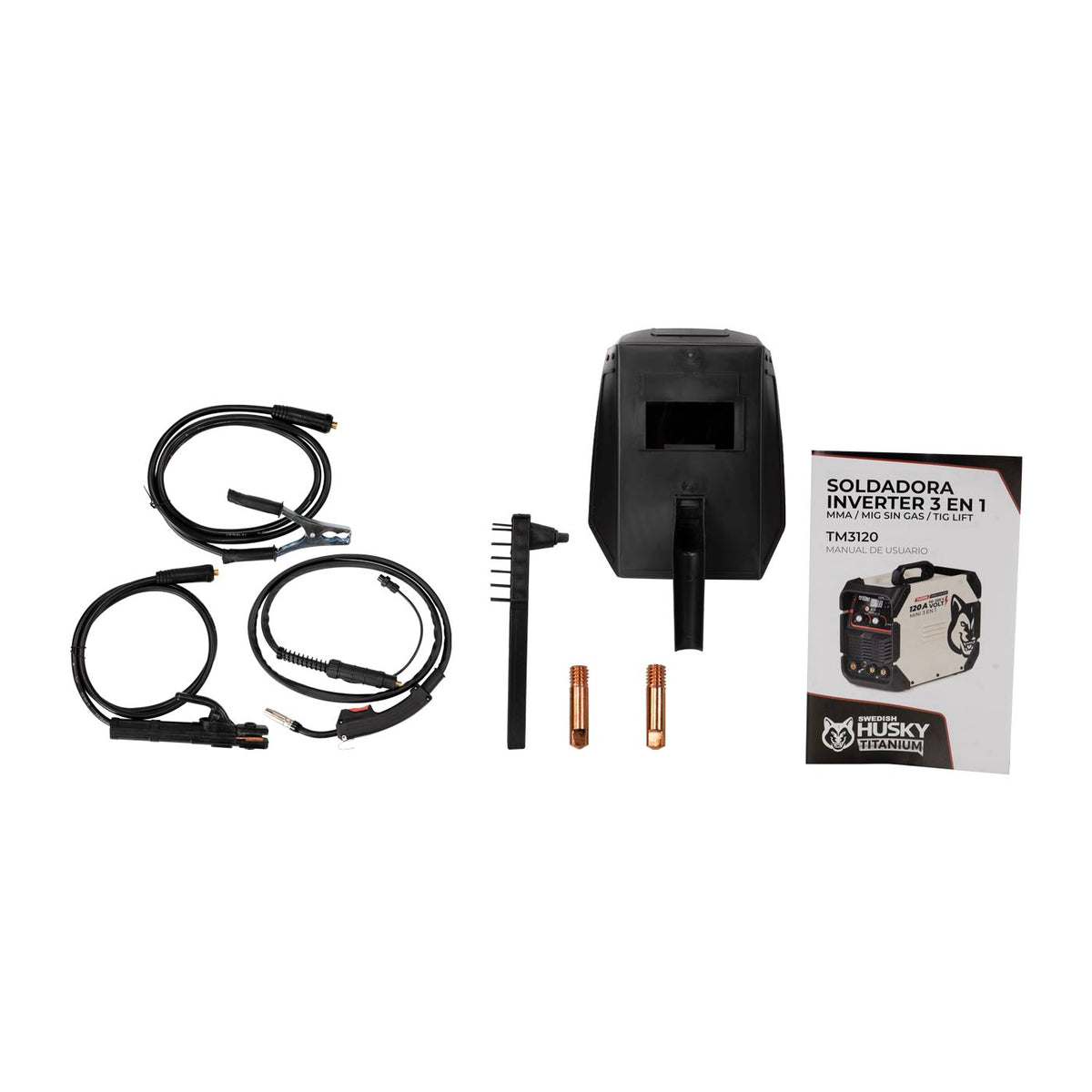 Soldadora multiproceso Swedish Husky Power TM3120, accesorios incluidos.