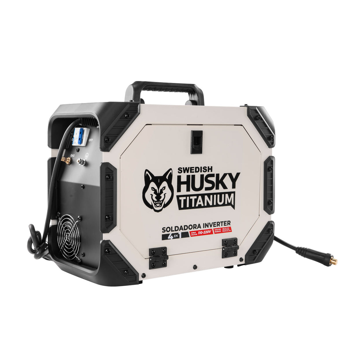 Soldadora multiproceso Swedish Husky Power TM4160, vista posterior lateral.