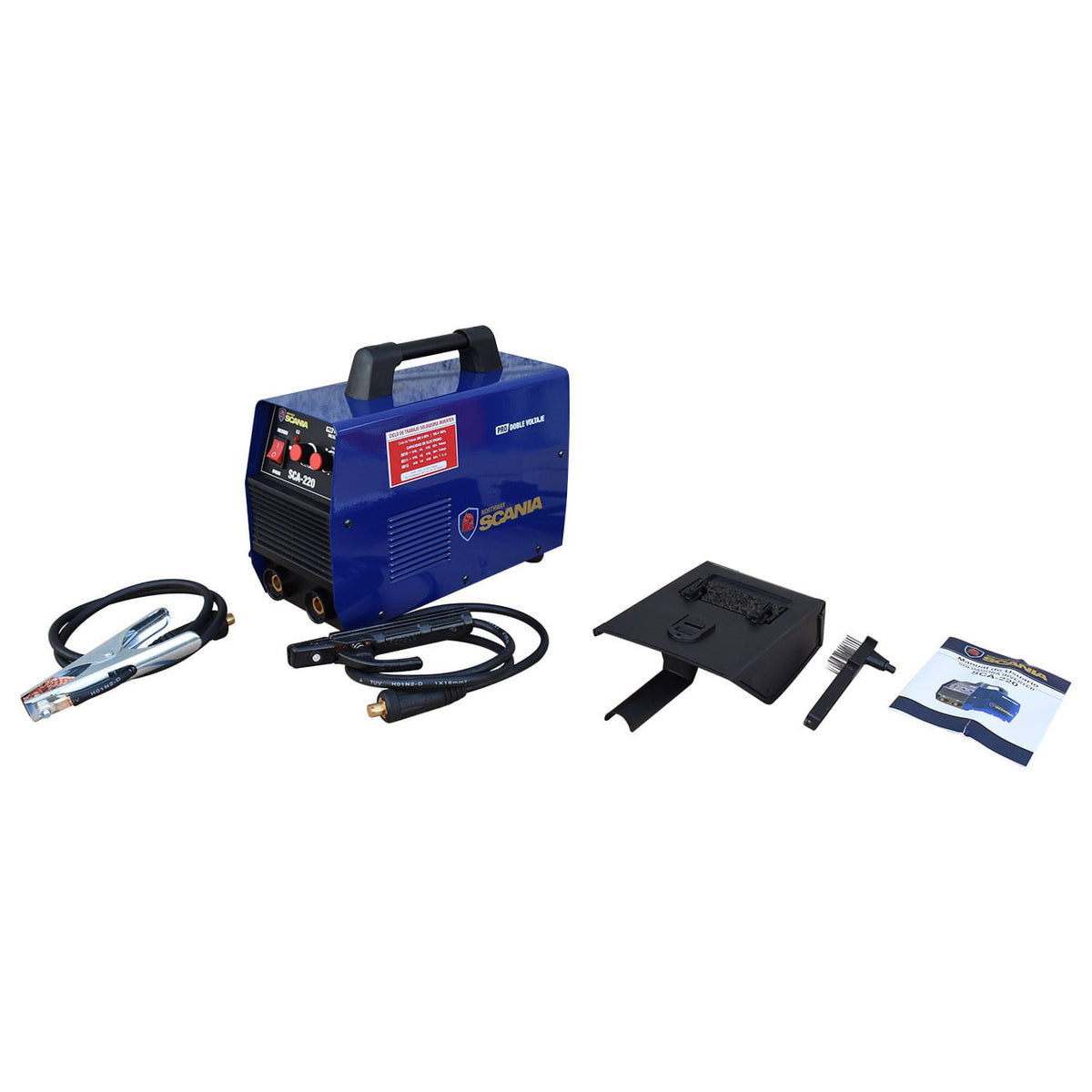 Soldadora Scania SCA-220 con cables y accesorios, kit completo.
