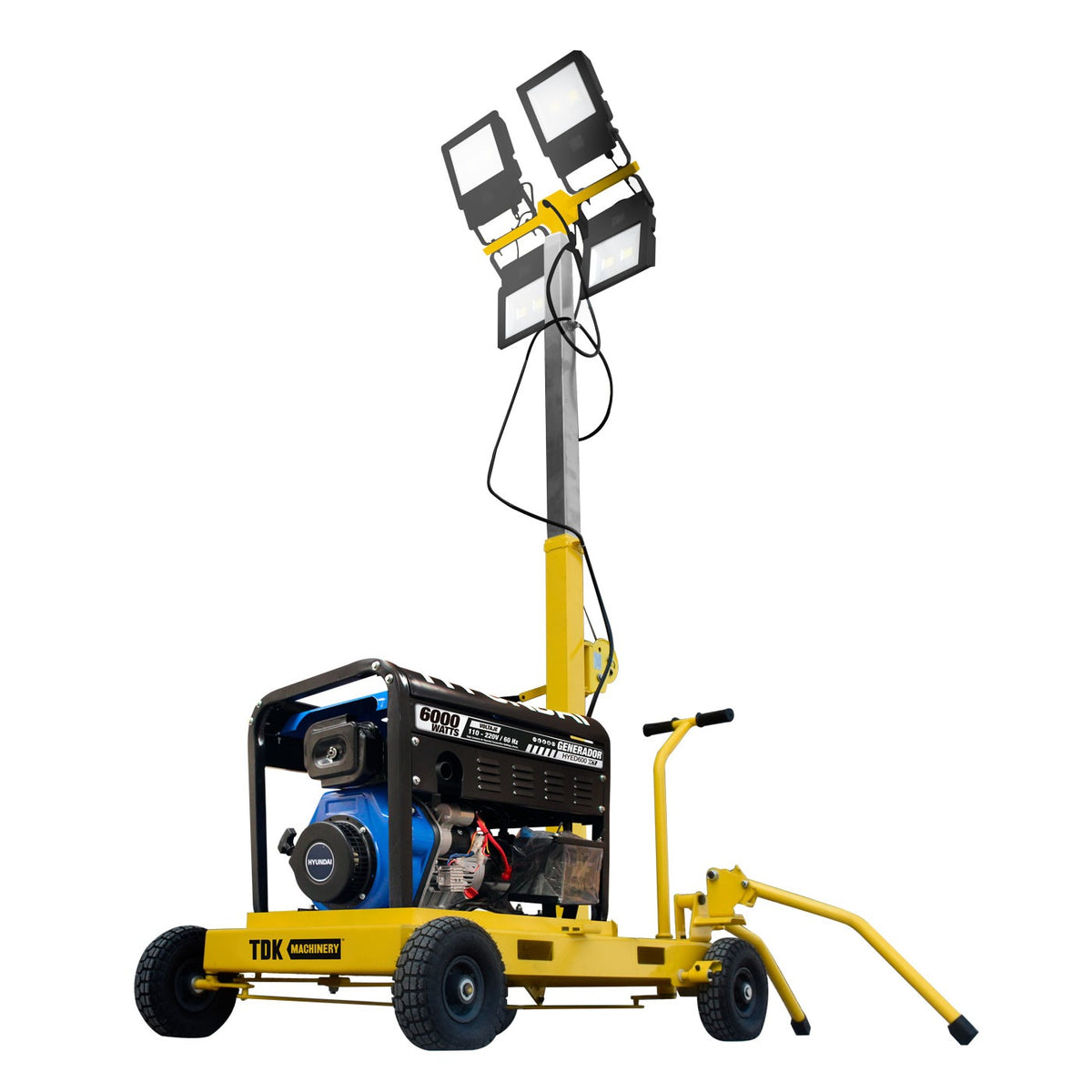 Torre de luz TDK TDKTL6100D con 4 lámparas LED de 100 W y generador diésel, vista principal.